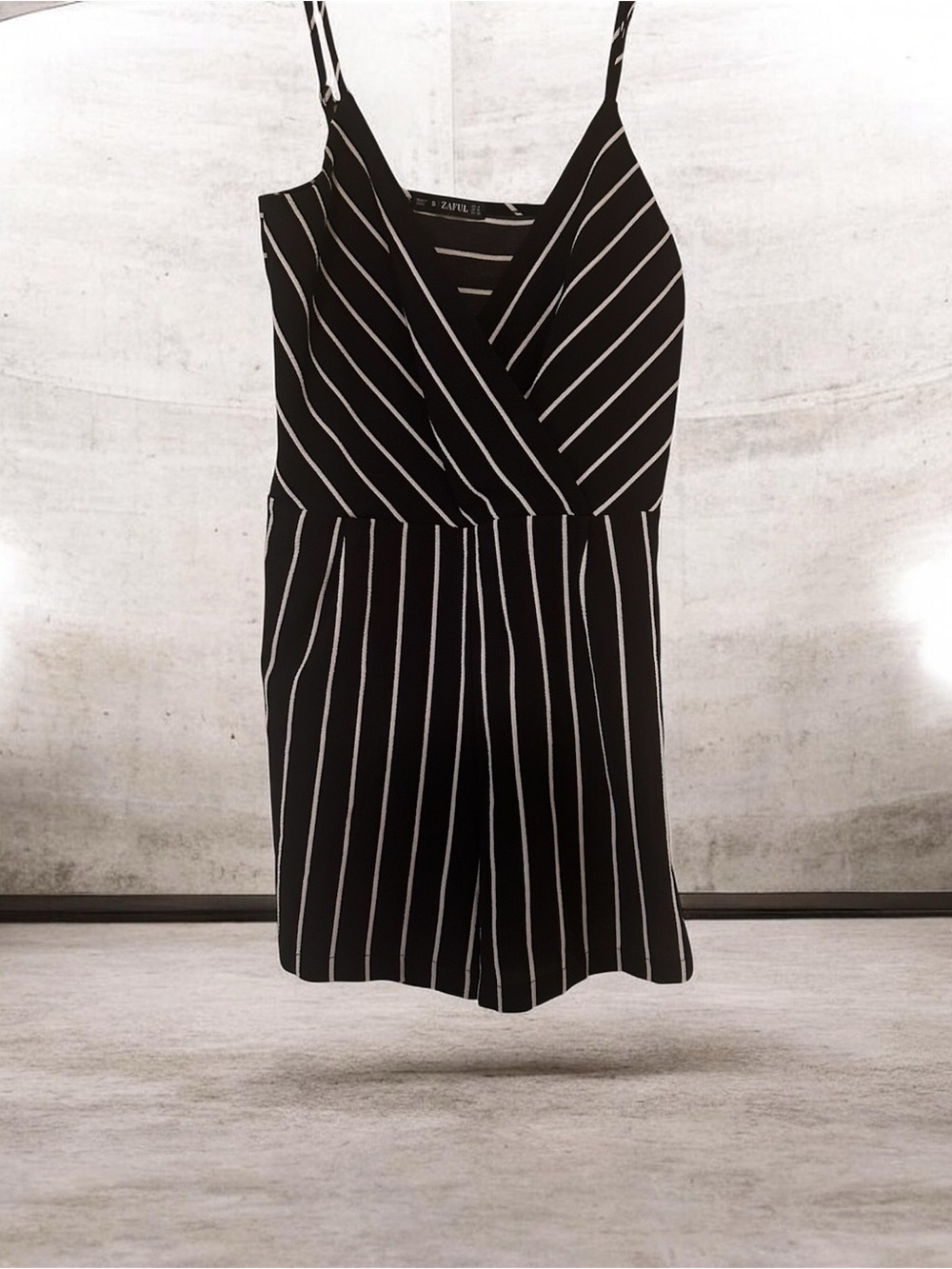 Zaful Black & White 1 piece Striped V-Neck Top with shorts
